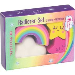 Regnbue - 4 små viskelædere i æske