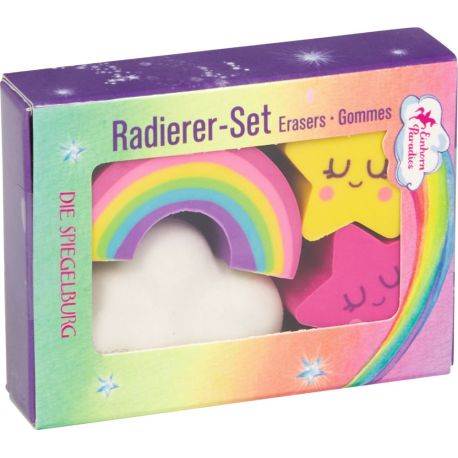 Regnbue - 4 små viskelædere i æske