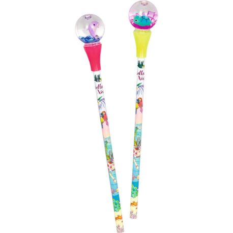 Blyant med snekugle på toppen med regnbue farve - delfin el. skildpadd