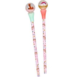 Blyant med snekugle på toppen med pink - regnbue el. dådyr