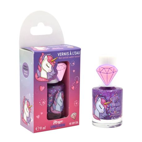 Magic Unicorn og ring - Lilla glitter vandbaseret neglelak