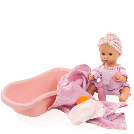 Flower power badedukke med tilbehør 33 cm - 9 dele