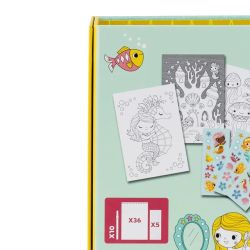 Havfrue - Maleblok, klistermærker & 10 tuscher (4-7 år)