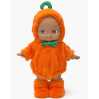 Halloween dukke i Græskar kostume med støvler & sort kat - 27 cm