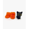 Halloween dukke i Græskar kostume med støvler & sort kat - 27 cm