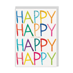 Fødselsdagskort – Happy Happy i regnbuens farver