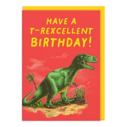 Fødselsdagskort med sej T-Rex dinosaur