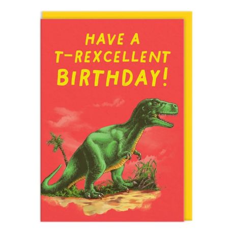 Fødselsdagskort med sej T-Rex dinosaur